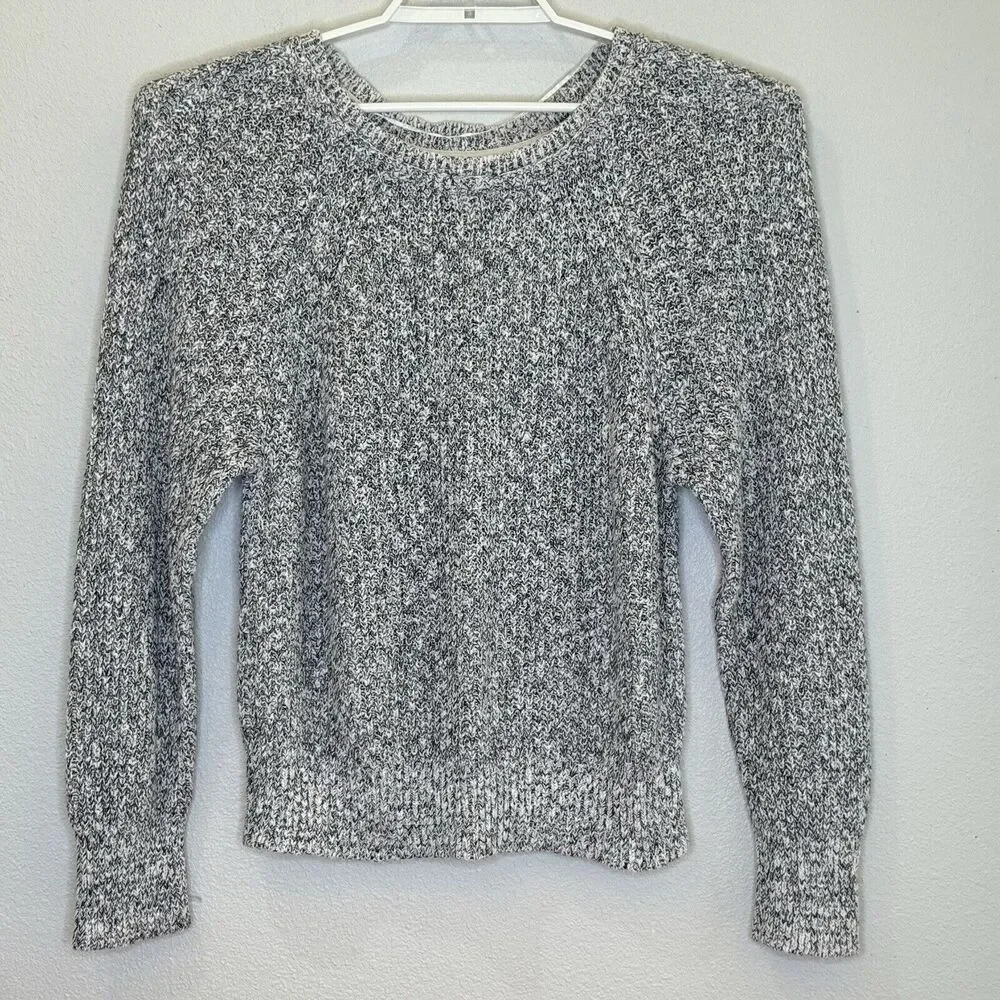 Free‎ People Pullover Sweater Sz Large White Black Long Sleeve Cotton Blend Knit