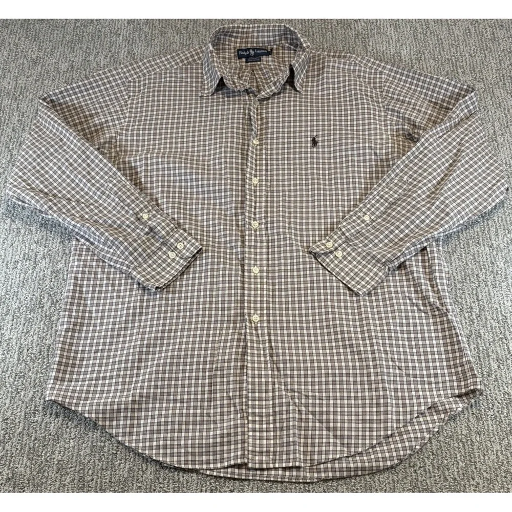 Polo Ralph Lauren Shirt Mens 16.5 Brown Long Sleeve Oxford‎ Brown Yarmouth Pony