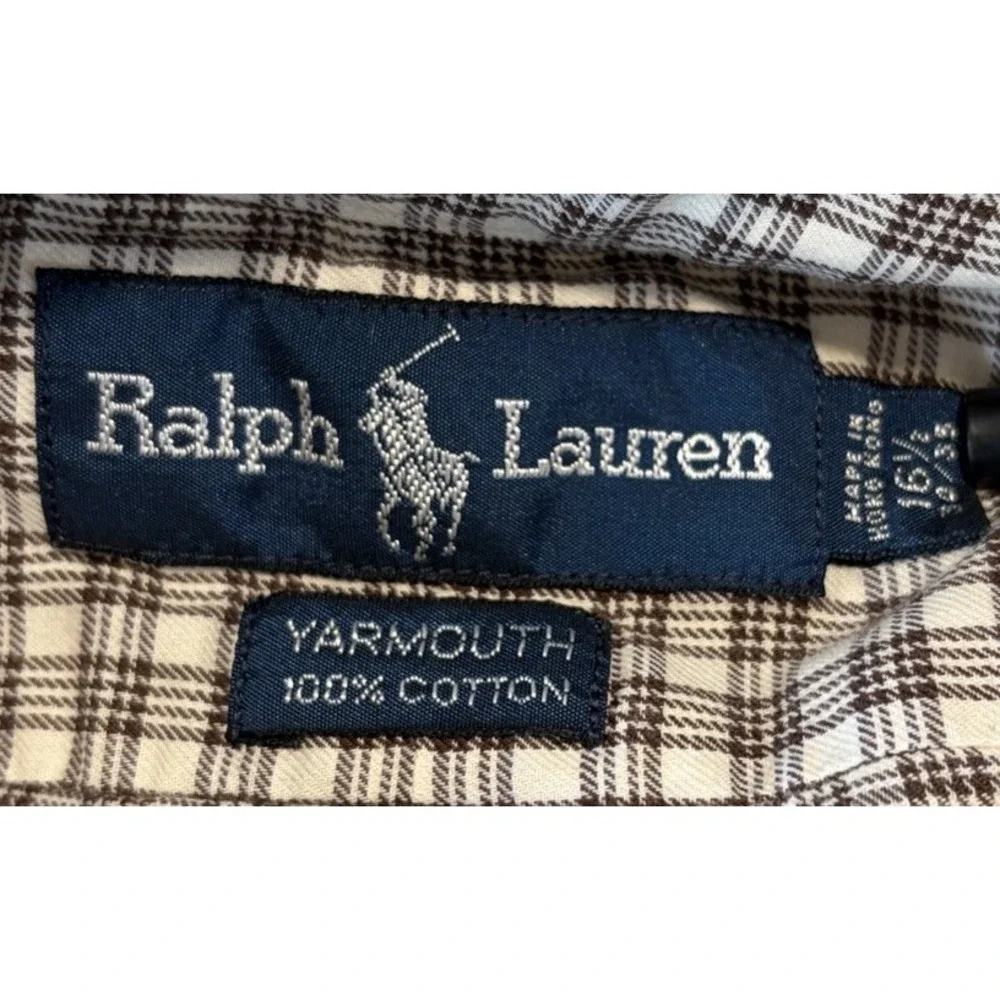 Polo Ralph Lauren Shirt Mens 16.5 Brown Long Sleeve Oxford‎ Brown Yarmouth Pony