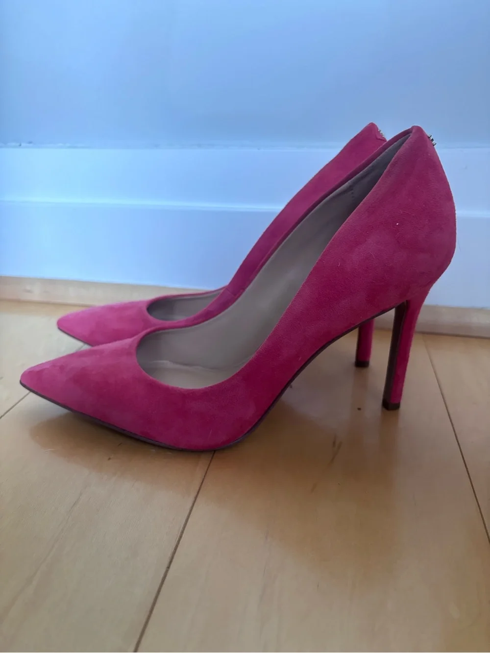 Sam Edelman Hazel Stiletto Suede Pointed-Toe High Heels in Guava Pink