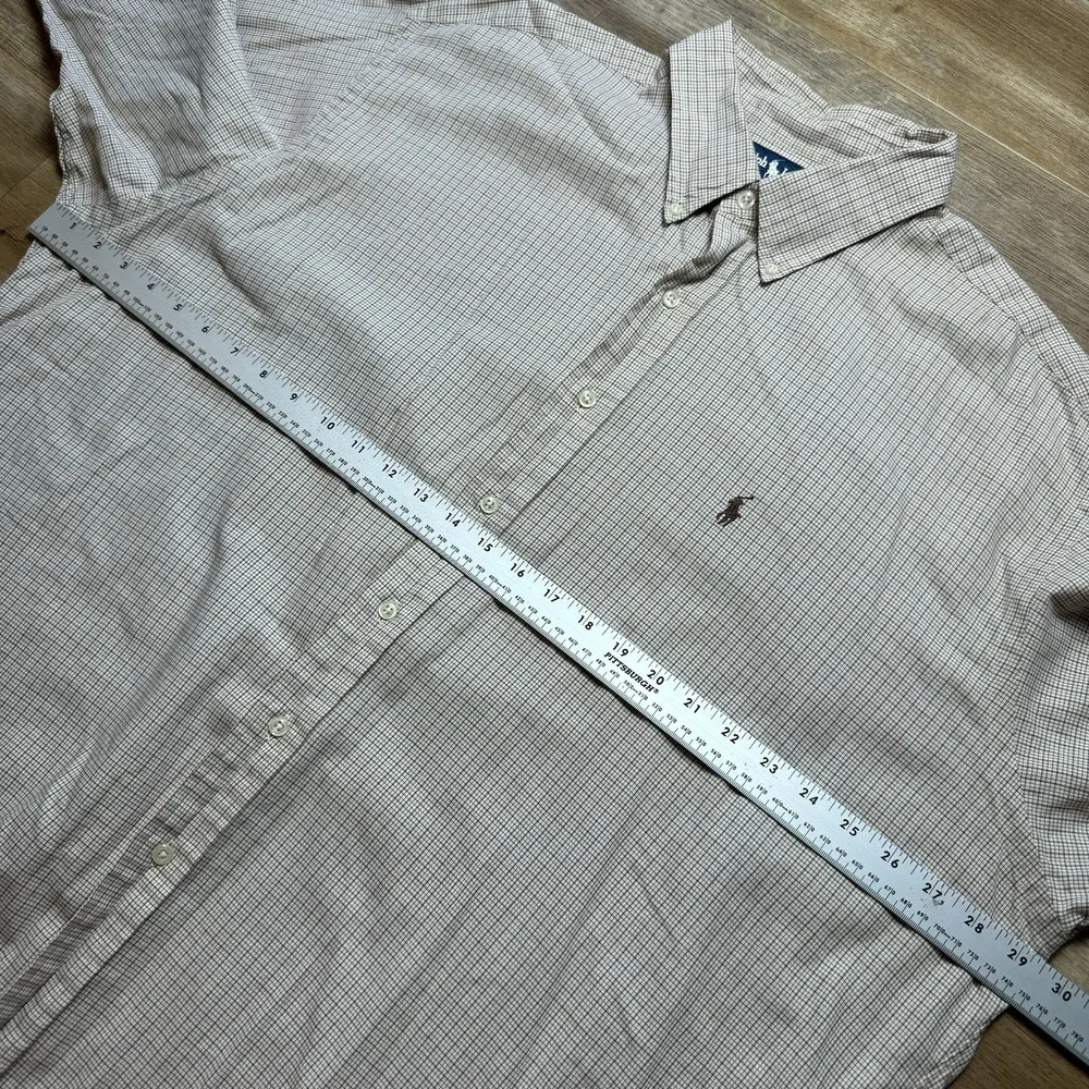 Polo Ralph Lauren L/S Oxford Button Front Shirt Mens 2XL Tan Gingham Check Blake
