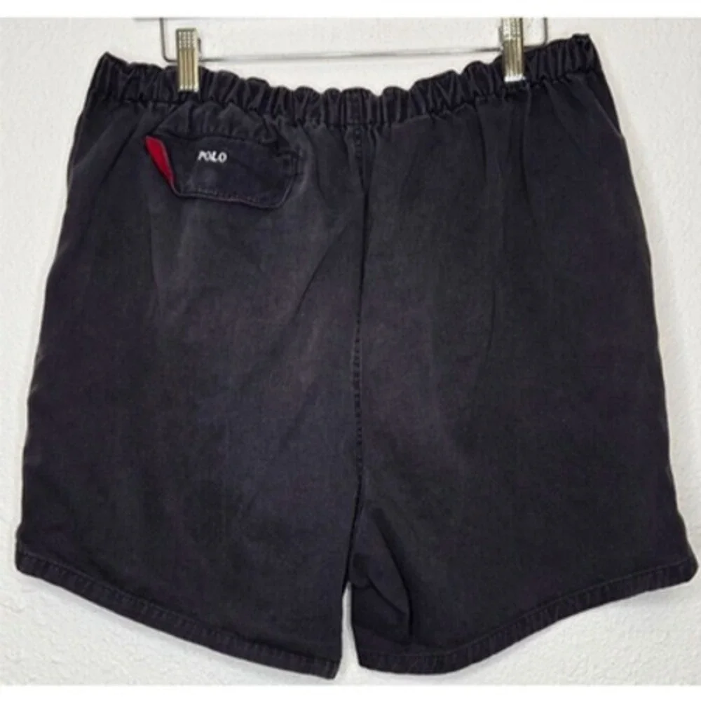 Vintage Polo Ralph Lauren Mens Chino Shorts Large Gray Blue Cotton Elastic Waist