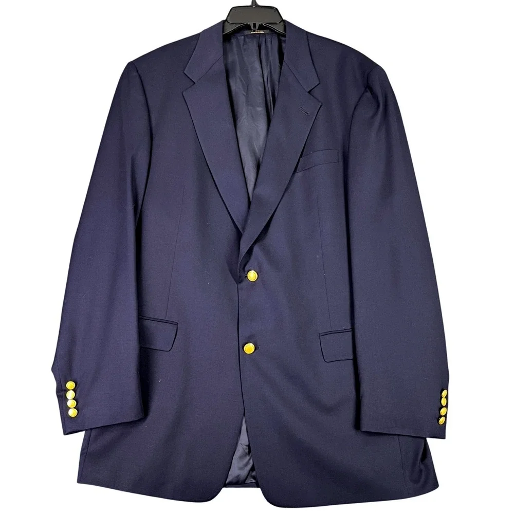 Hart Schaffner Marx Gold Trumpeter Blazer‎ Mens 44L Gold Metal Buttons Navy USA