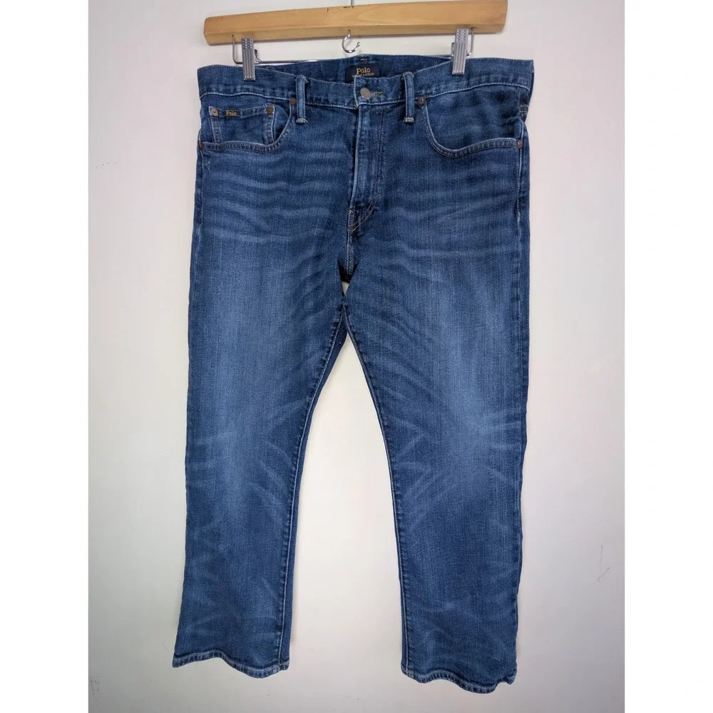 Polo Ralph Lauren Jeans Mens 36x30 The Classic Fit Stretch Blue Denim‎ Whiskered