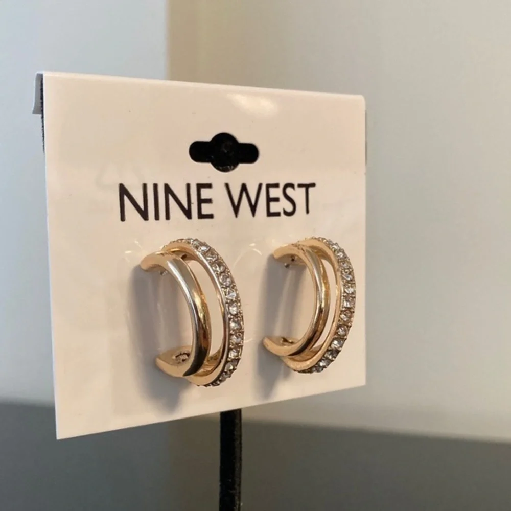 Nine West Gold and Silver Crystal Hoop Earrings
