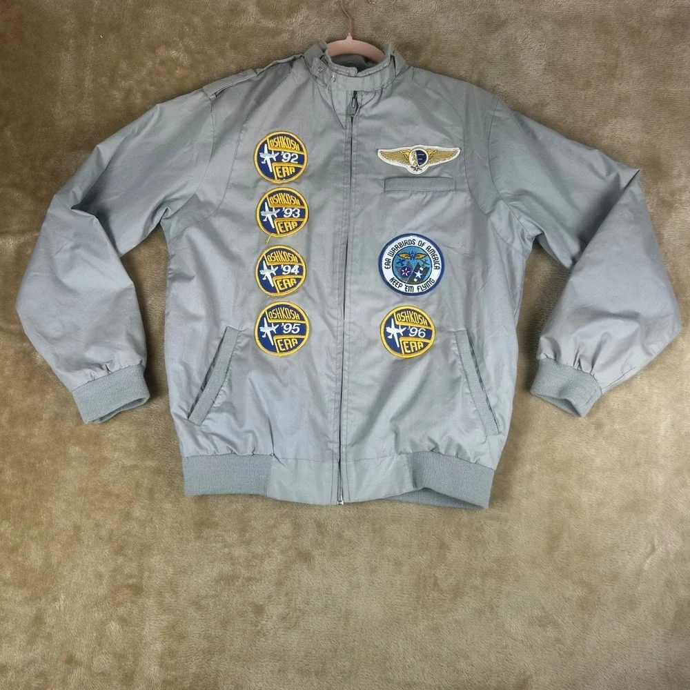 Vintage Horizon Outerwear‎ Oshkosh EAA Flight Bomber Jacket Gray Patches Small