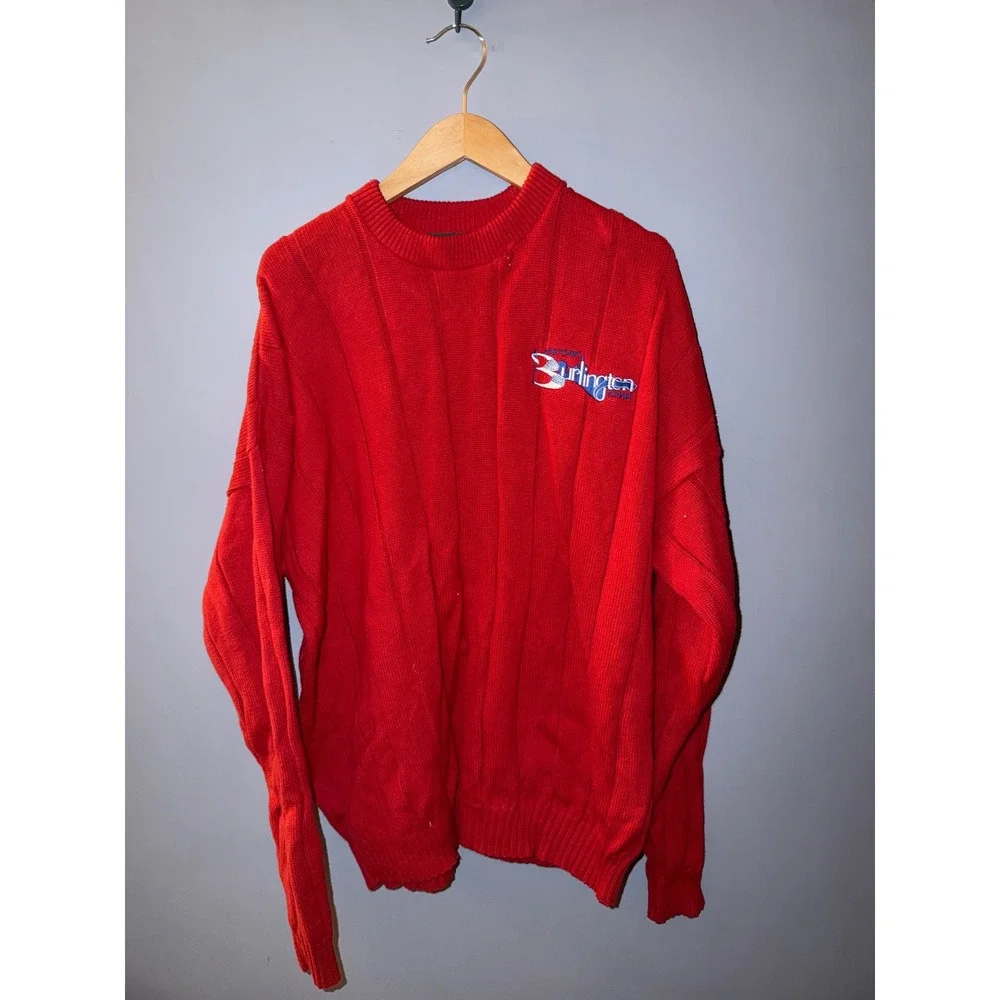 Vintage Dunbrooke Red Ribbed Knit Sweater 2XL Historic Burlington Iowa‎ USA Made