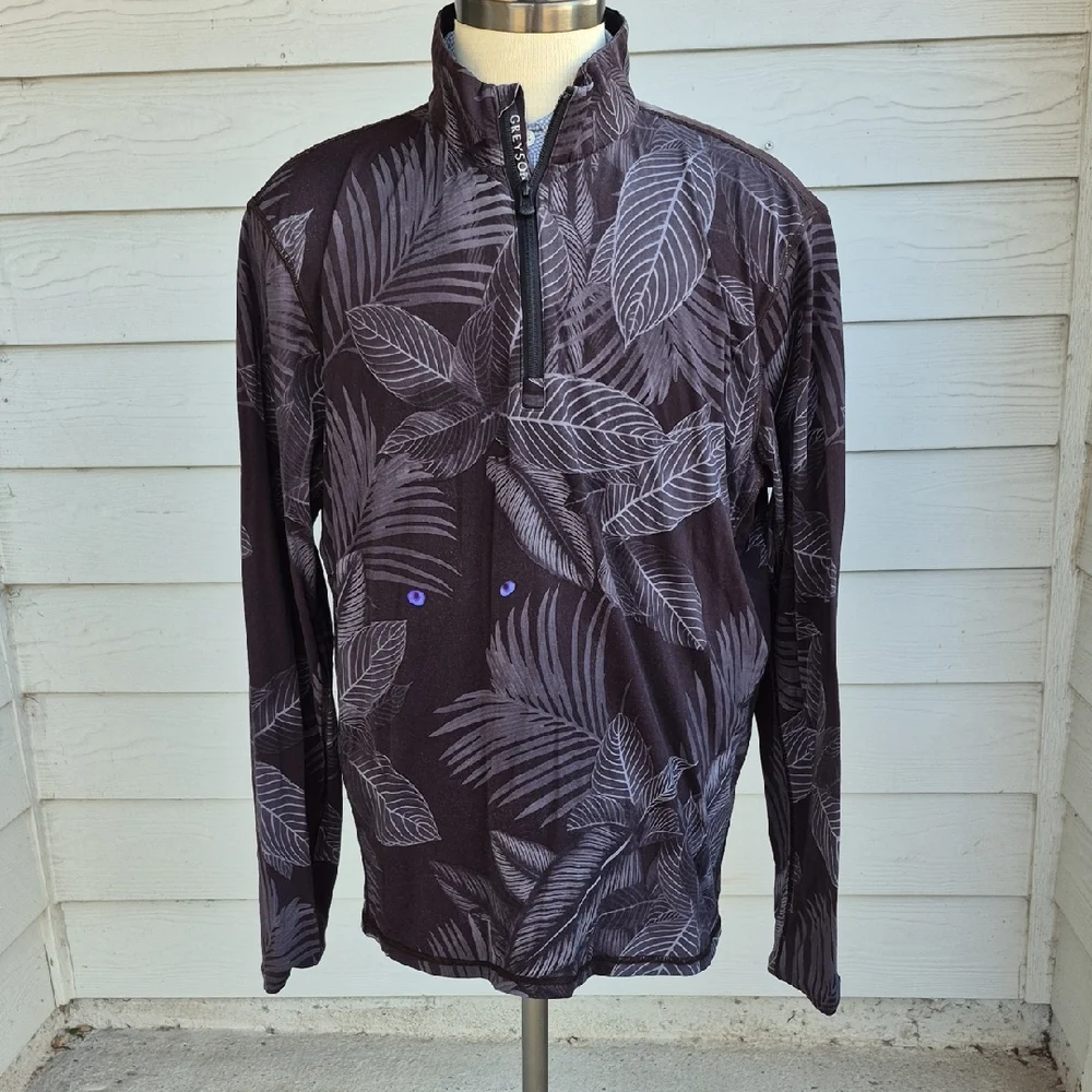 GREYSON Golf Black Grey Floral Jungle Mens‎ L Pullover Quarter Zip Light Jacket