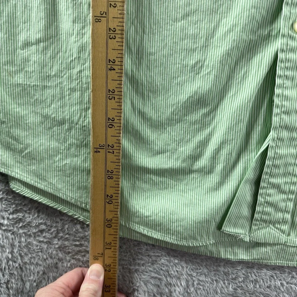 VINTAGE Polo Ralph Lauren Shirt Mens 17 1/2 Custom Fit Green Stripe Button Down‎
