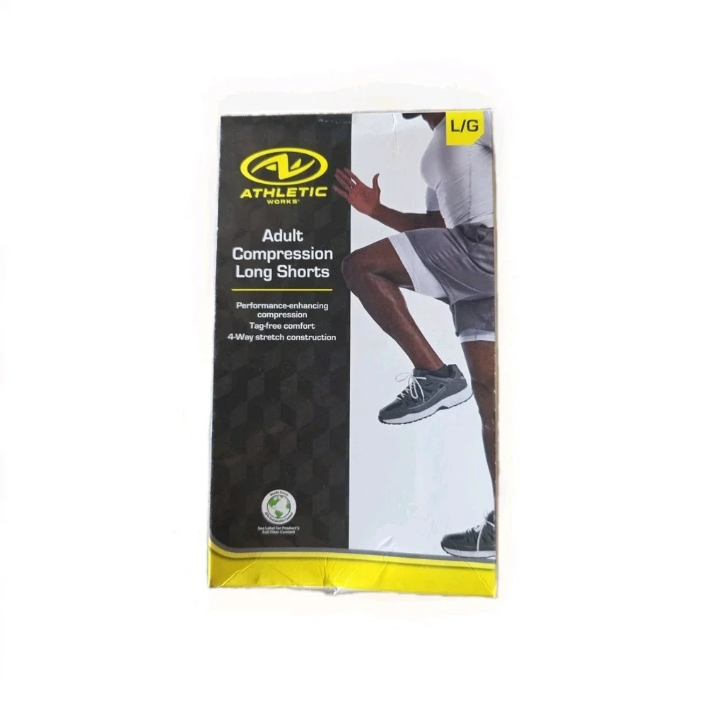 Athletic Works Men's Compression Performance Long‎ Shorts LARGE white
