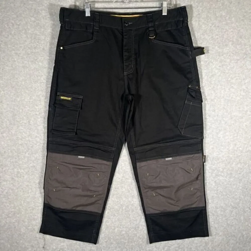 CAT Mens Black Wide Legged Heavy‎ Duty Work Wear Utility Cargo Jeans Pants 38x25