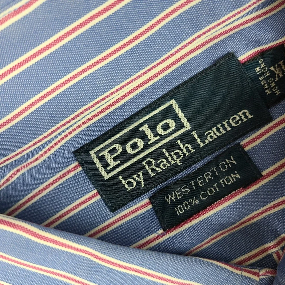 Polo Ralph Lauren Shirt Mens XL Blue Red Striped Westerton Dress Button‎ Up