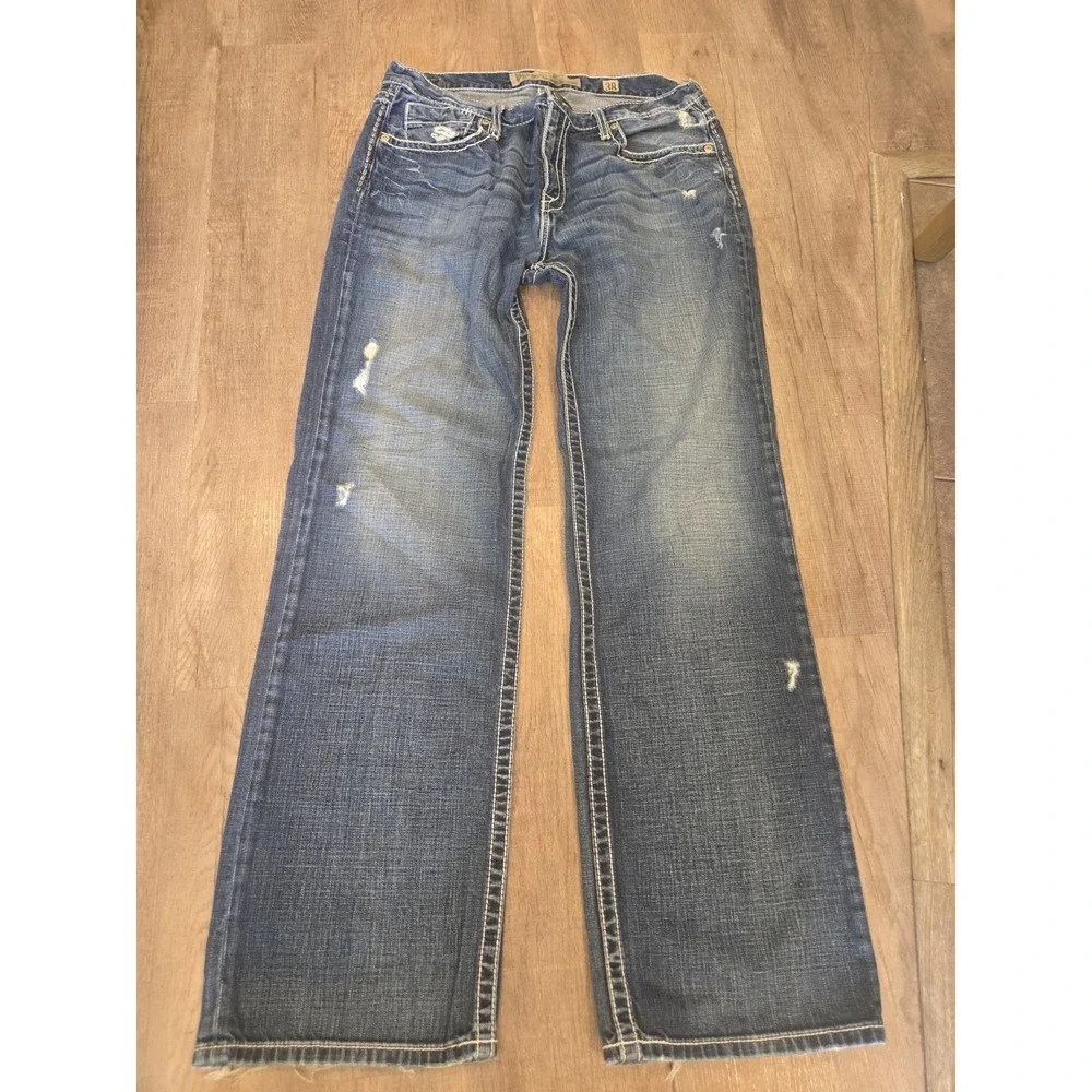 BKE Jeans‎ Mens 38x36 Tyler Straight Dark Wash Distressed Cotton