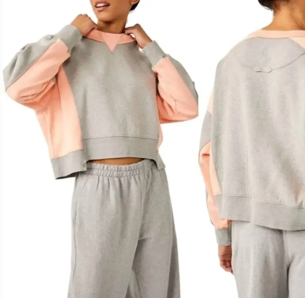 FREE PEOPLE Movement Intercept Sweatshirt Colorblock Gray Orange Sz M $98 {3M9}