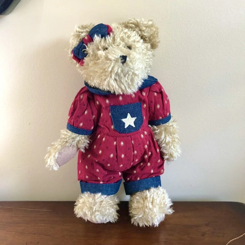 Boyds Bears Jennie Mae Spangler Red Jump Suit Embroidered Star Hair Bow American