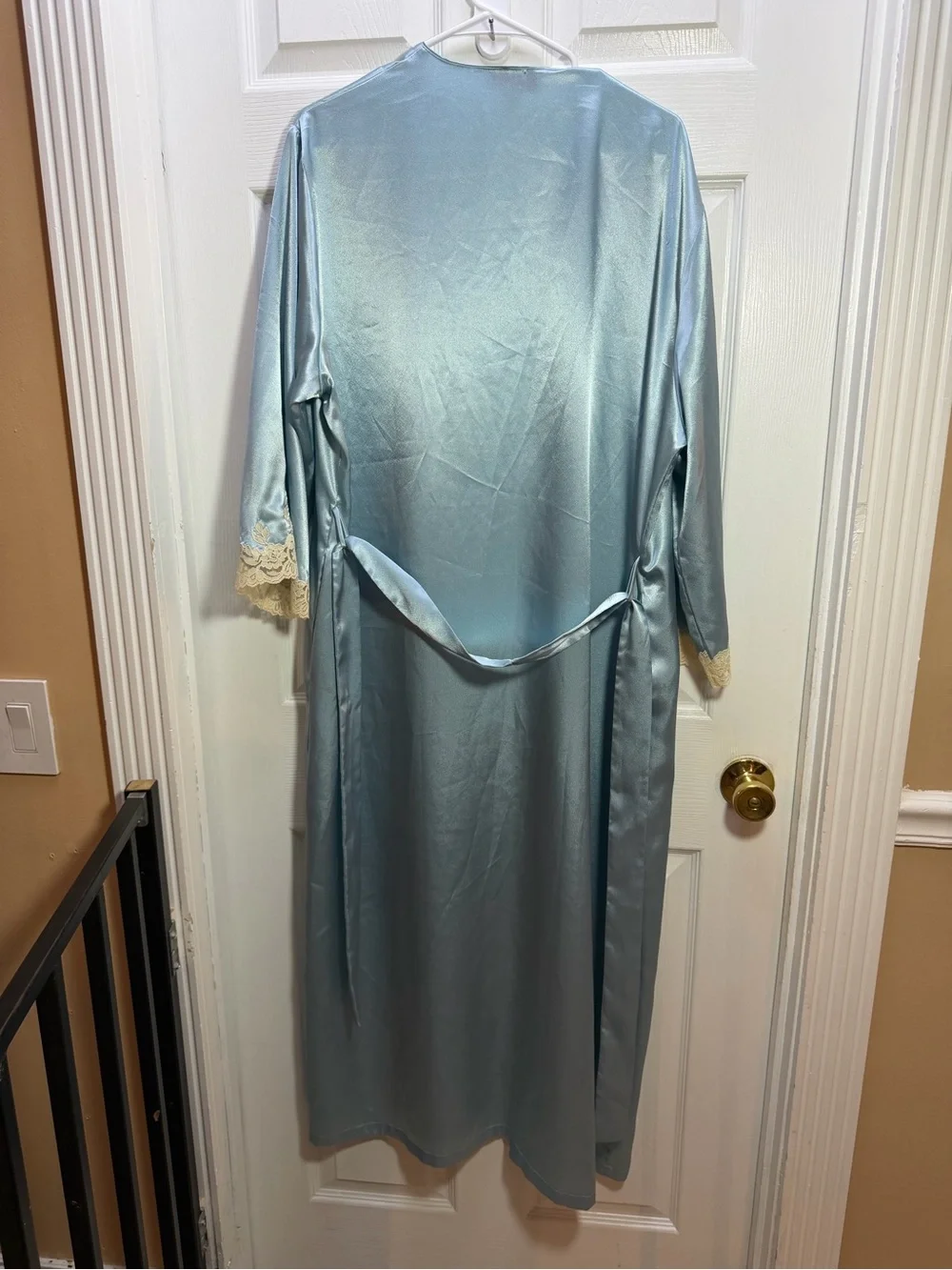 Oscar de la Renta Light Blue Satin Slip Robe