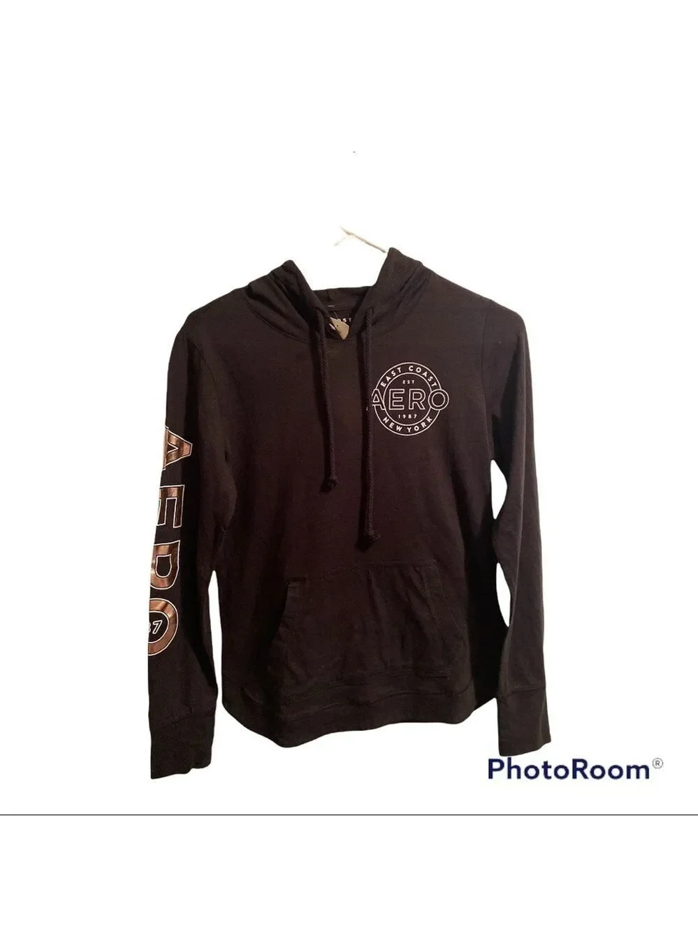 Aeropostale Black & Metallic Hoodie Shirt Girl’s Medium Long Sleeve NWT!!