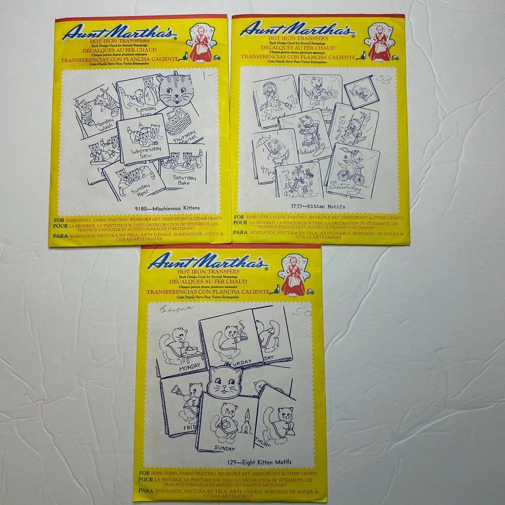 Vintage Aunt Marthas Hot Iron Transfers #9180, #3733,‎ #129 Lot of 3