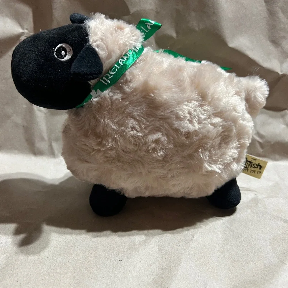 The Irish Soft Toy Co Medium Sheep Plush Cream‎ Black Ireland Ribbon Shamrock