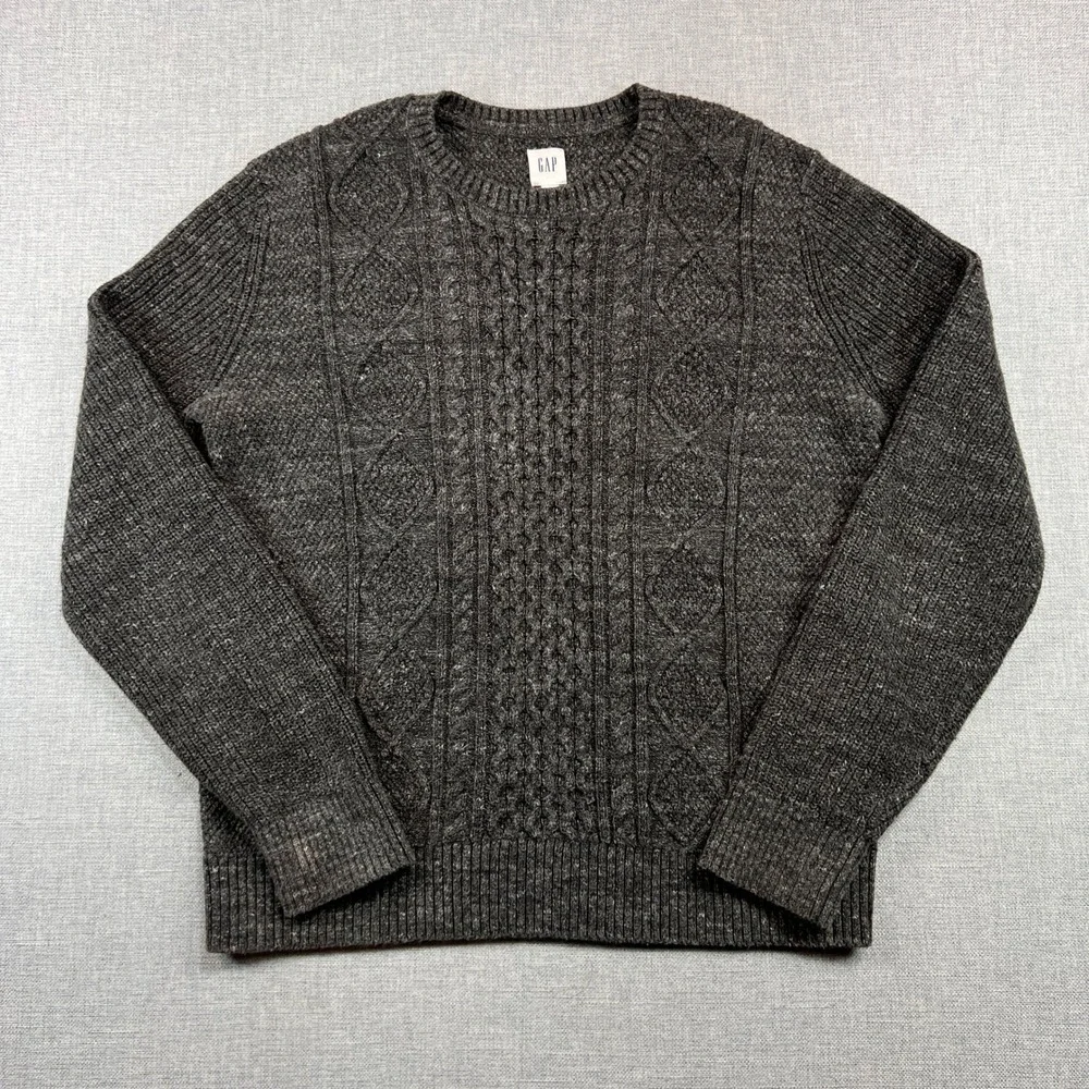 GAP‎ Budding Cable Knit Fisherman Sweater Men M Dark Charcoal Gray Cozy Normcore
