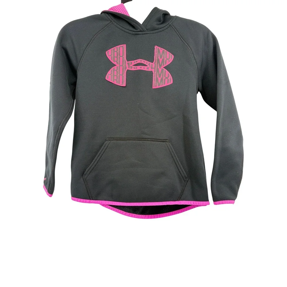 Under Armour ColdGear Hoodie Youth Small Polyester Black Pink Logo Gorpcore