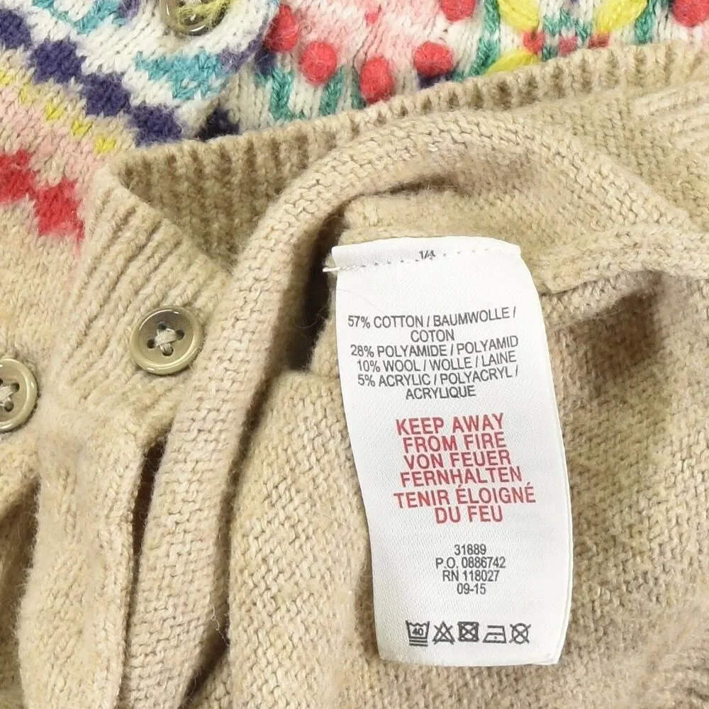Mini Boden Girls Fair Isle Cardigan Sweater Oatmeal Beige Yoke Button Front 9-10