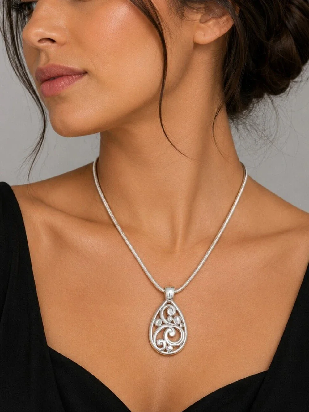 Brighton Contempo Teardrop Pendant Silver Plated Snake Chain Necklace