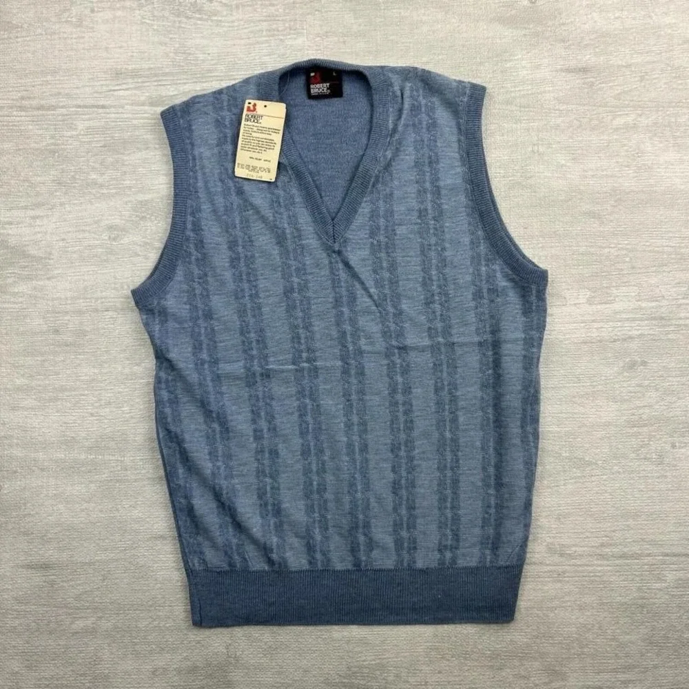NWT Vintage 80s Robert Bruce Sweater Vest Mens‎ Large Blue Grandpa USA Made
