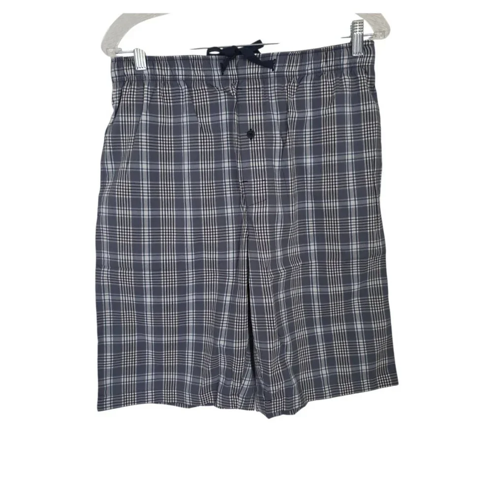 Hanes Woven Sleep Shorts Blue Plaid‎ Stretch Drawstring Mens Medium NEW NWOT