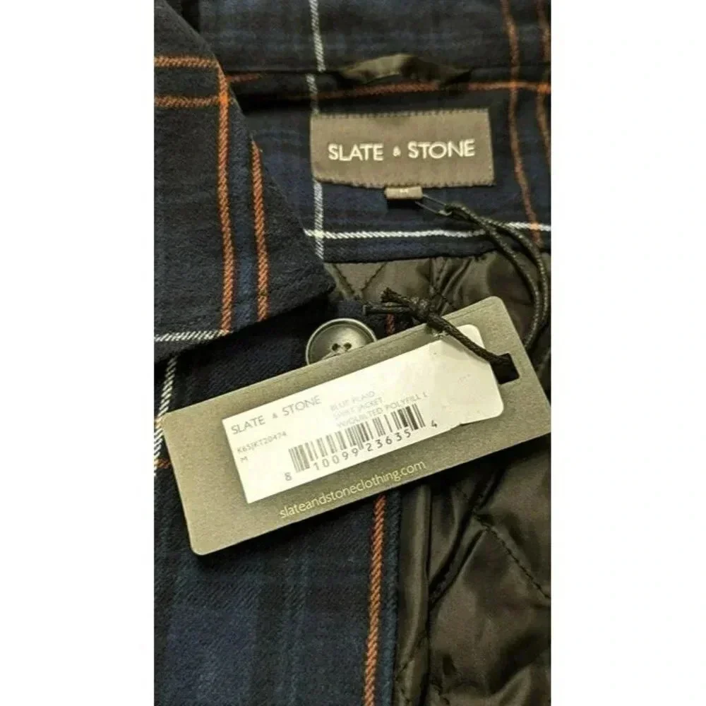 Slate & Stone Men's Blue Plaid Flannel Shirt Jacket Size M (MSRP $398)