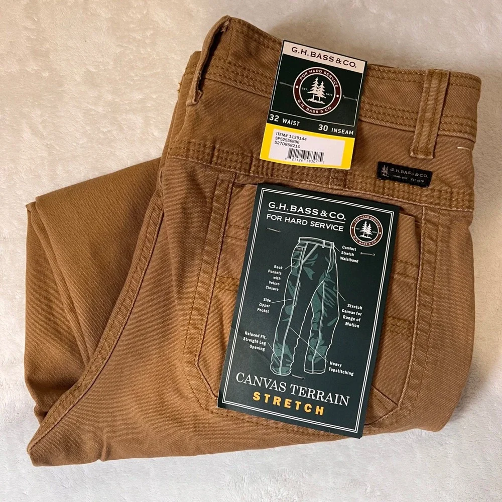GH Bass Canvas Terrain Stretch Pants Men 32x30 Cargo Dark Khaki Workwear NWT