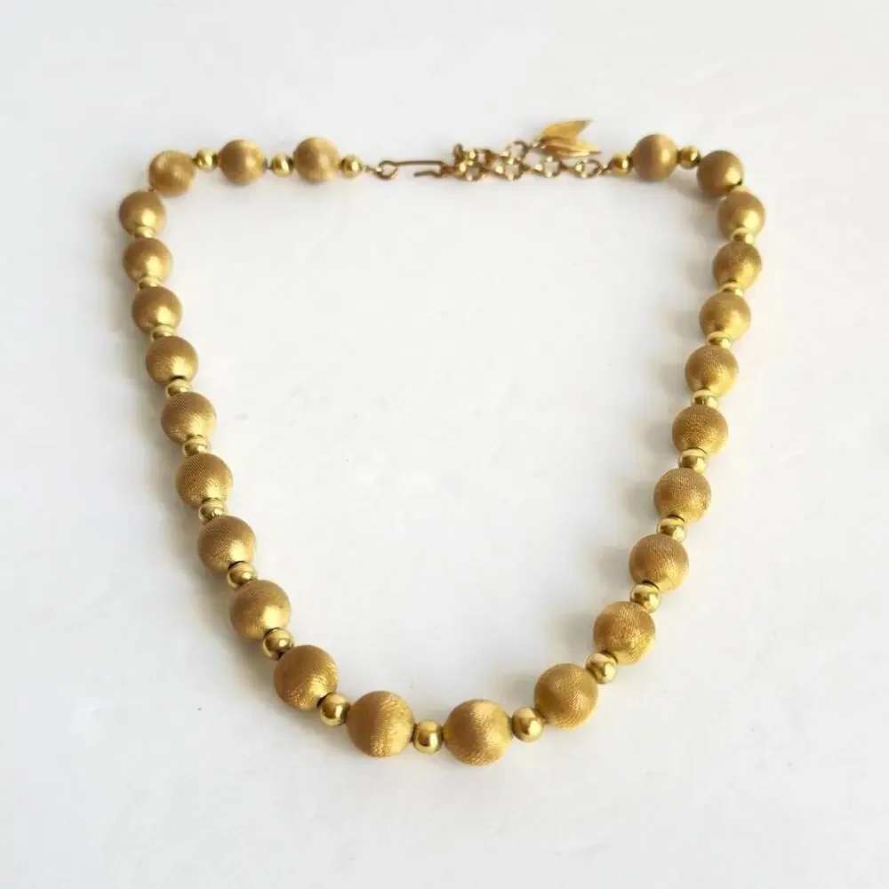 Whiting & Davis Mesh Bead Necklace‎ Gold Tone Metal Beaded Vintage 60s Retro 18”