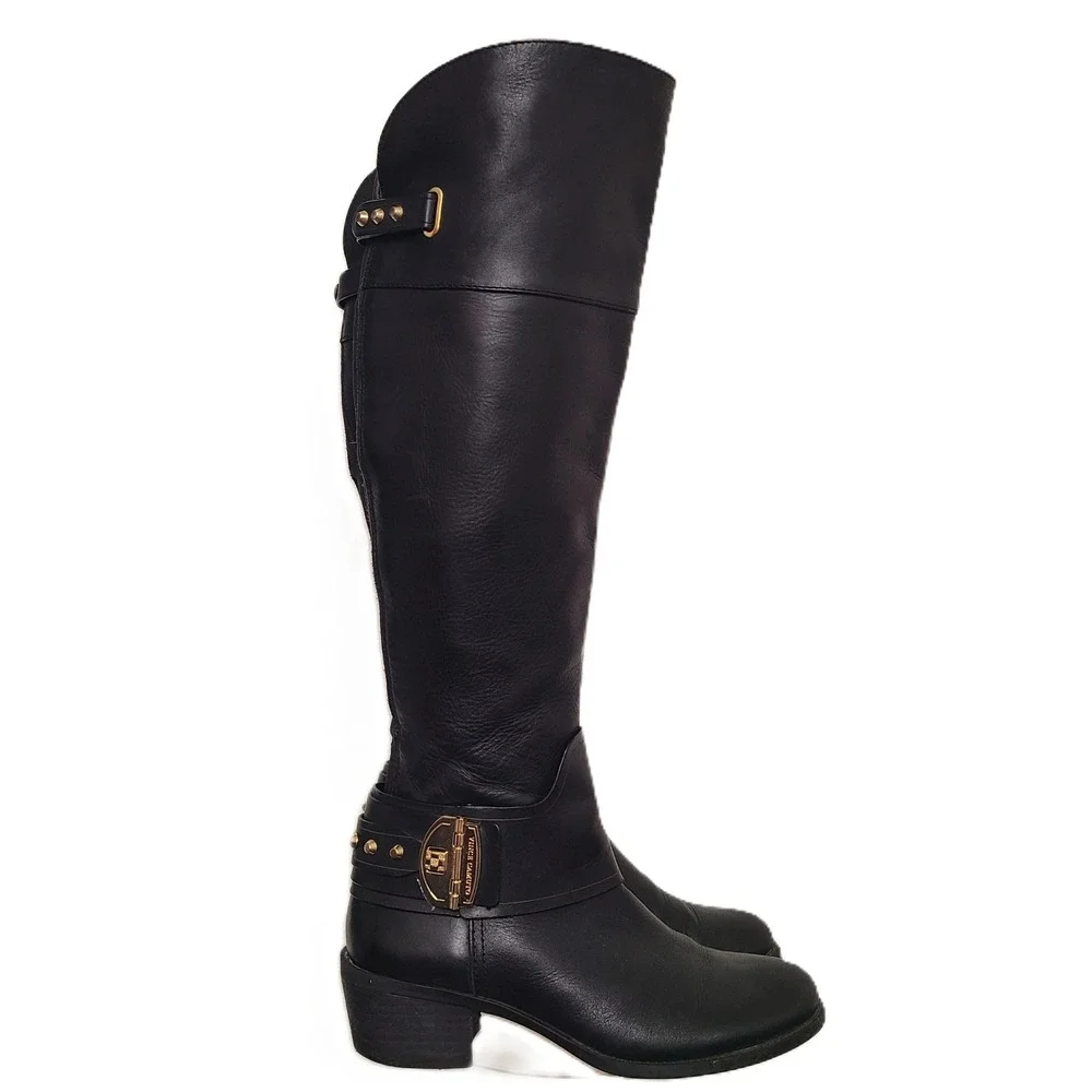 Vince Camuto Beatrix Black‎ Leather Over the Knee Boots Riding Preppy Equestrian