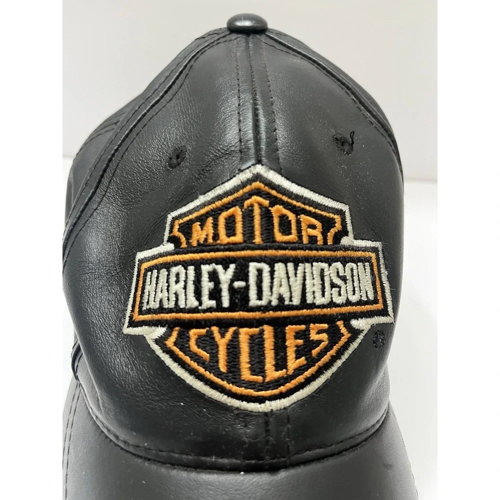 Harley-Davidson Genuine Leather Cap Hat Made in USA Vintage Biker Motorcycle