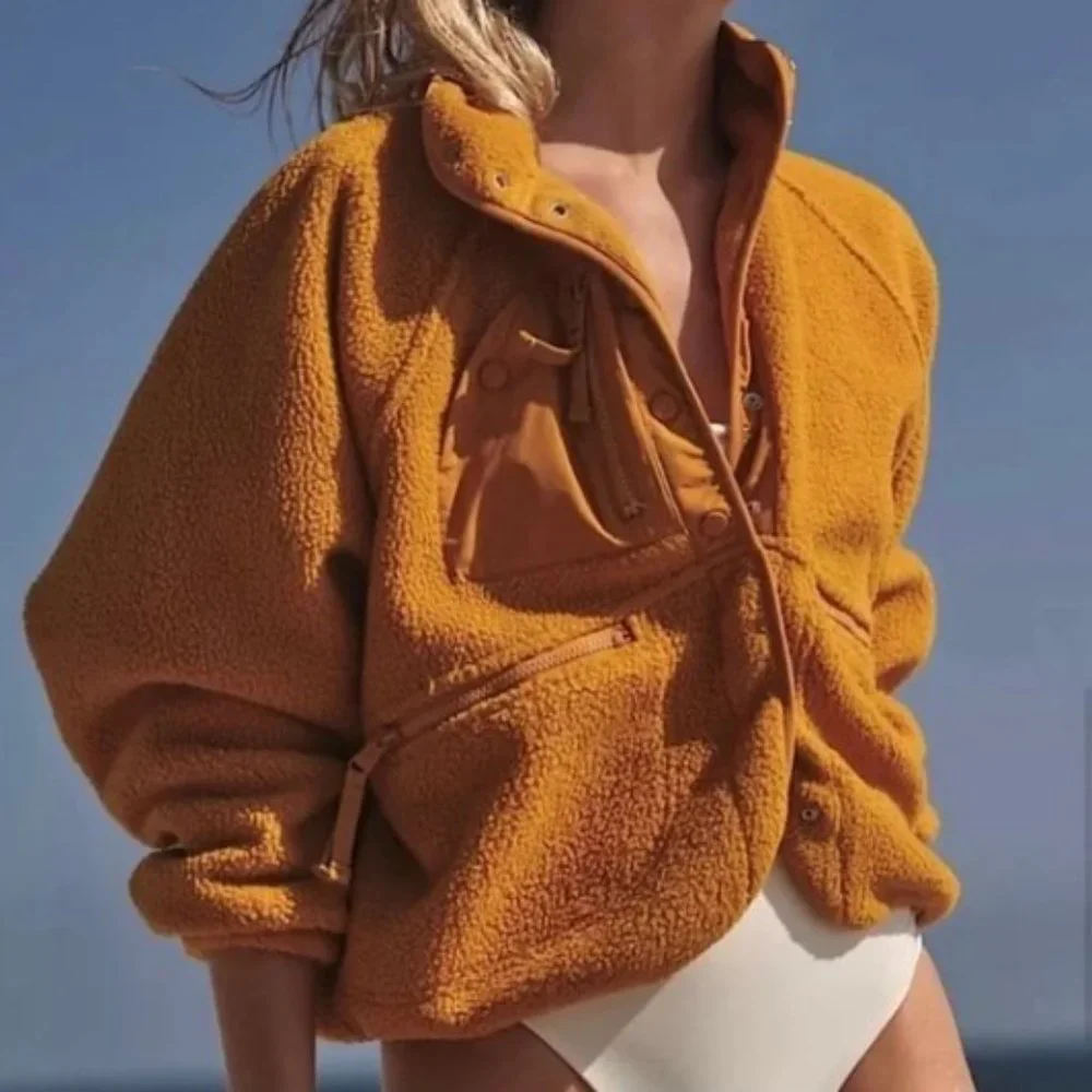 Free People Mustard Yellow Sherpa Jacket