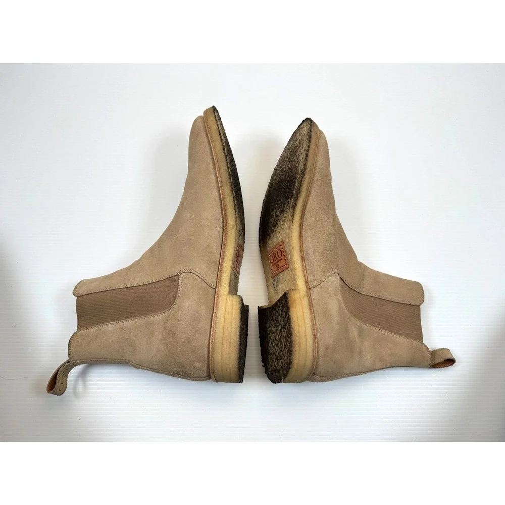 ORO Alicante Crepe‎ Chelsea Boots Mens 12 $385 Suede Pull on Round Toe Ankle Tan