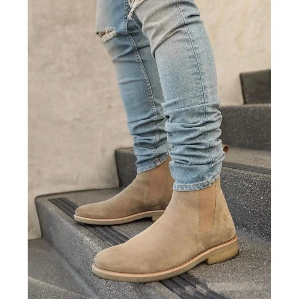 ORO Alicante Crepe‎ Chelsea Boots Mens 12 $385 Suede Pull on Round Toe Ankle Tan