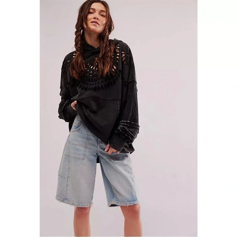 Free People Last Call Sweatshirt in Washed Black Size Large NWT