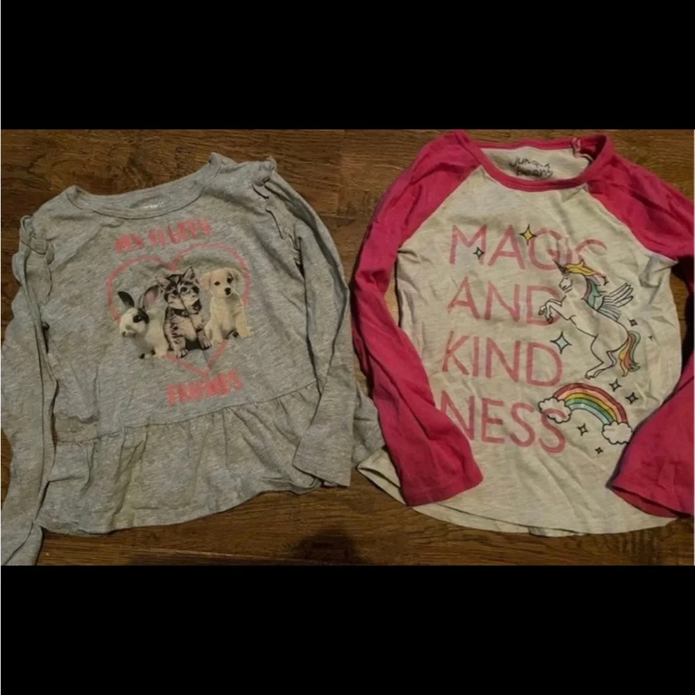 Girls 4T lot of 4 long sleeve shirts unicorn & fluffy friends shirts