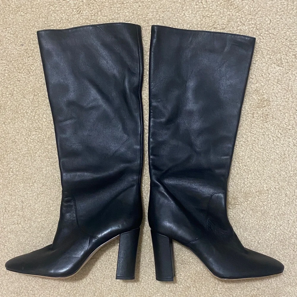 NWOB J. CREW Soft Black Leather Pull-on Boots Women's Size 7.5
