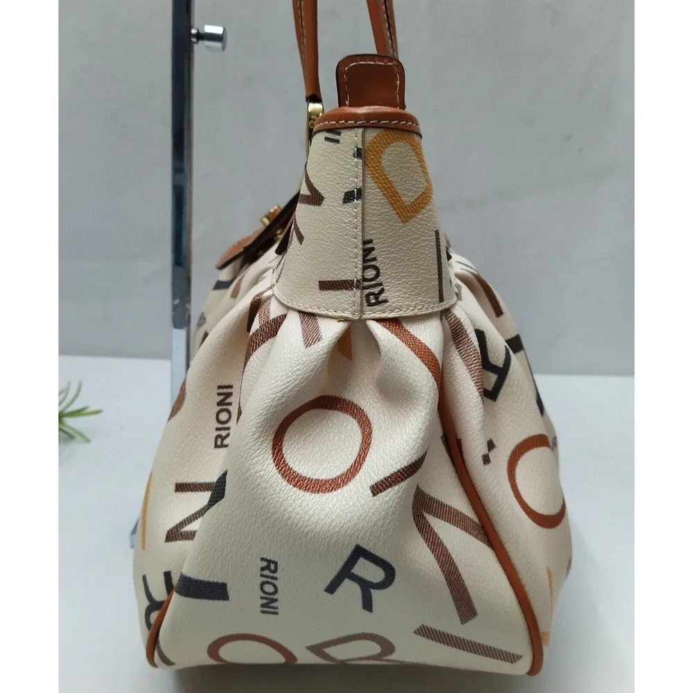 Rioni Kenzie Multicolor Leather Double Handles Turnlock Ruffled Shoulder Satchel