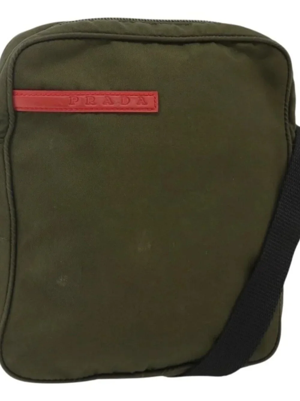 PRADA Sports Shoulder Bag Nylon Khaki Silver Auth ti3845