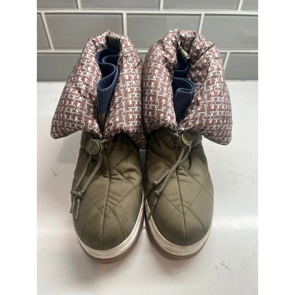 Sam & Libby Cruz Fold Over Puffer Cold Weather Booties Olive Green Size 9.5M