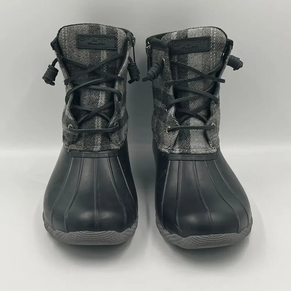 Sperry Duck Boots Gray Wool Plaid Waterproof Womens Size 10