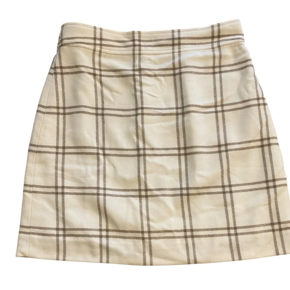 J.Crew Women’s Plaid Lined Skirt Cream Tan Zip On New Size 6