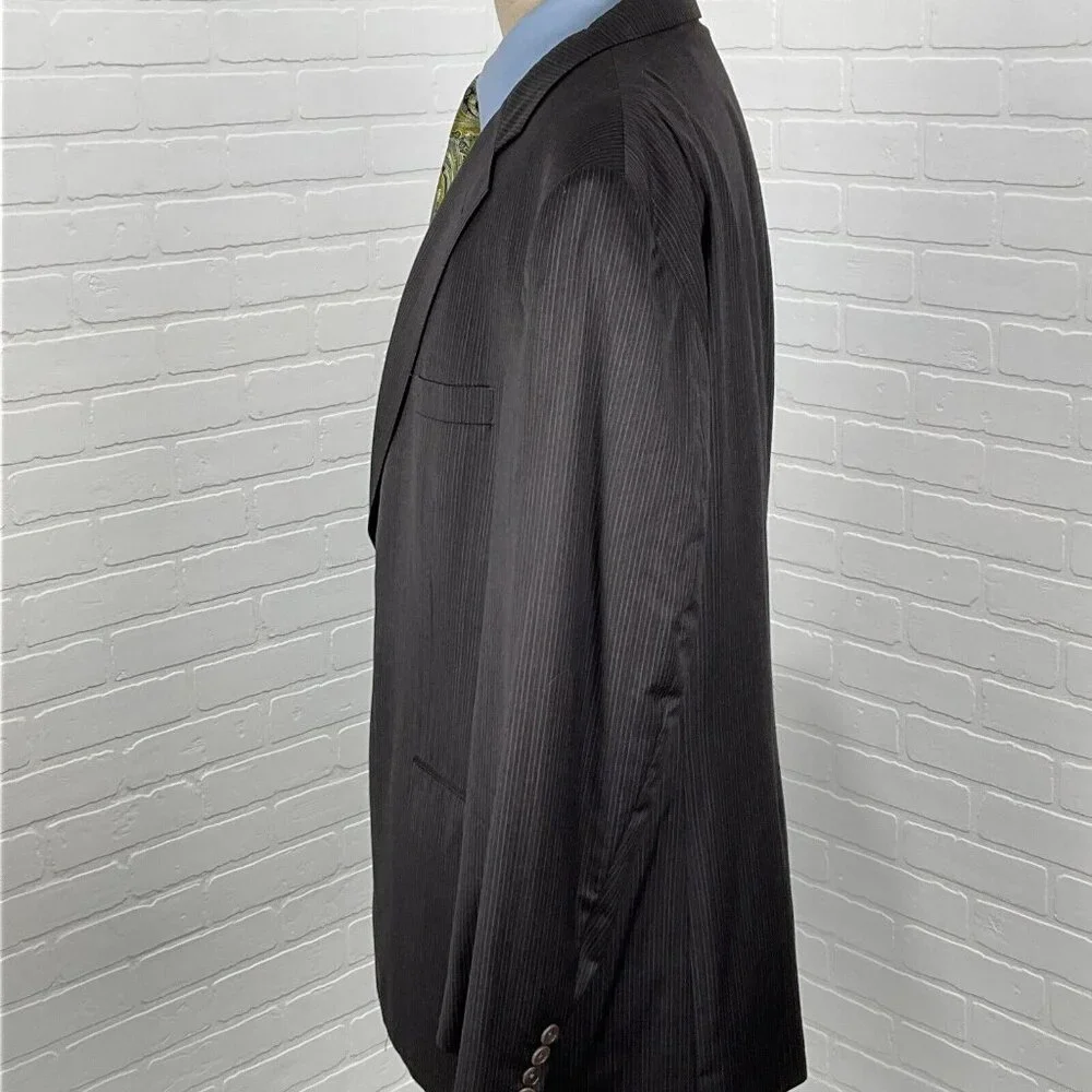 Jos A Bank Blazer Men 46R Charcoal Gray White Pinstripe‎ Signature Gold Jacket