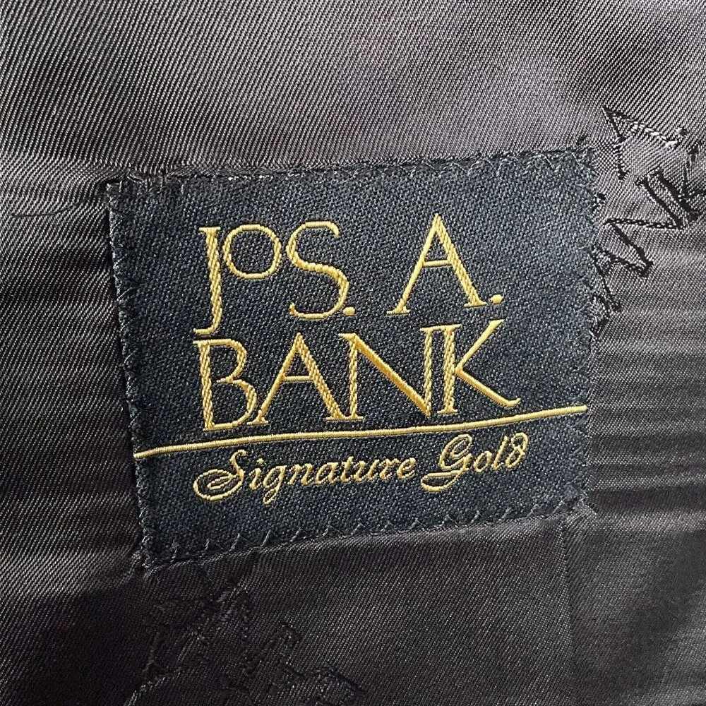 Jos A Bank Blazer Men 46R Charcoal Gray White Pinstripe‎ Signature Gold Jacket