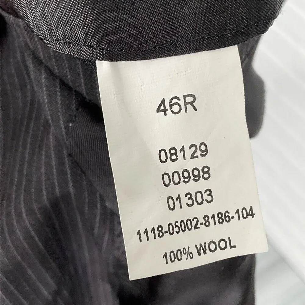 Jos A Bank Blazer Men 46R Charcoal Gray White Pinstripe‎ Signature Gold Jacket