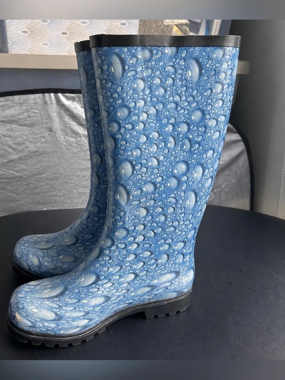 Nomad Blue Water Droplet Tall Rain Boots