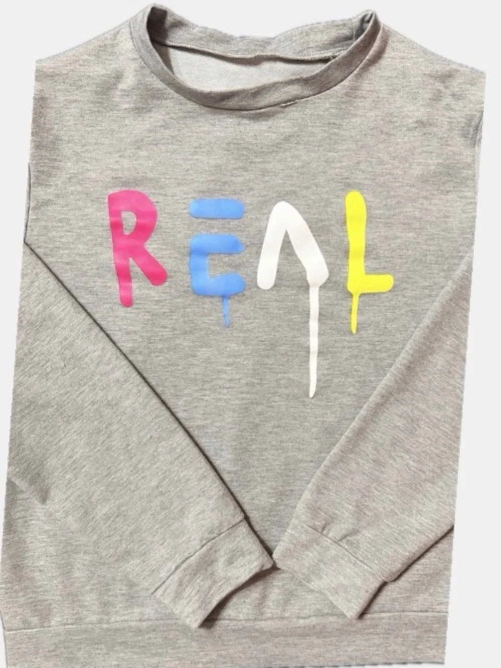 Kids Grey 'REAL' Graphic Sweatshirt with Multicolor Print